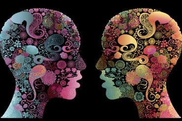 This shows the outline of two heads.