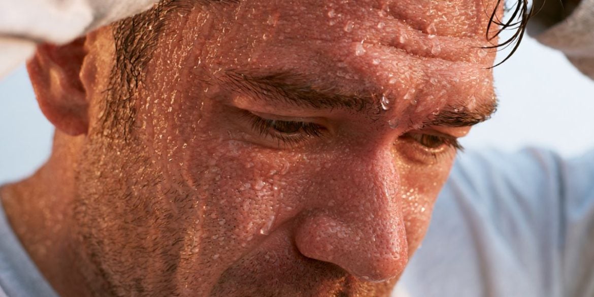This shows a man sweating.