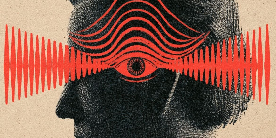 This shows a head, and eye, and waves around them.