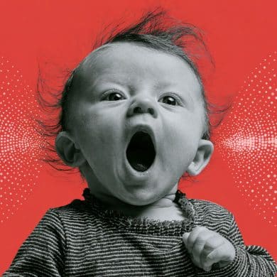 This shows an infant and noise waves.