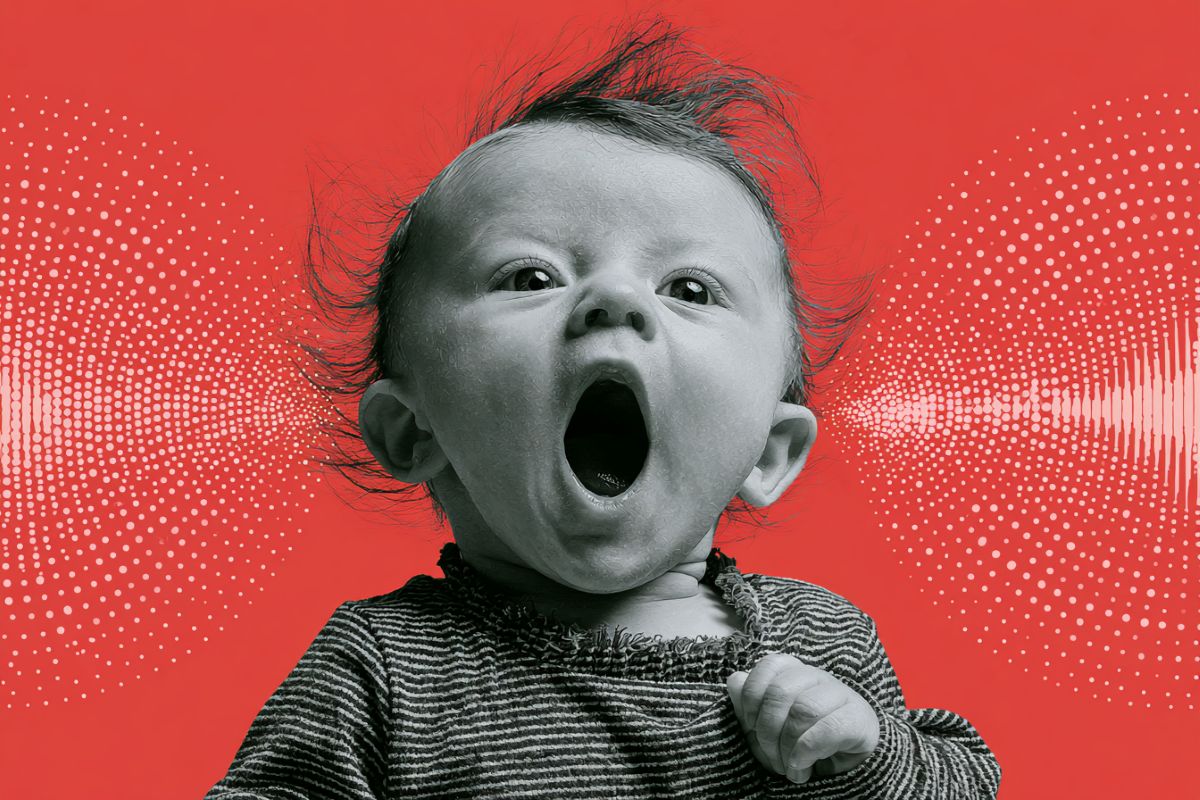 This shows an infant and noise waves.
