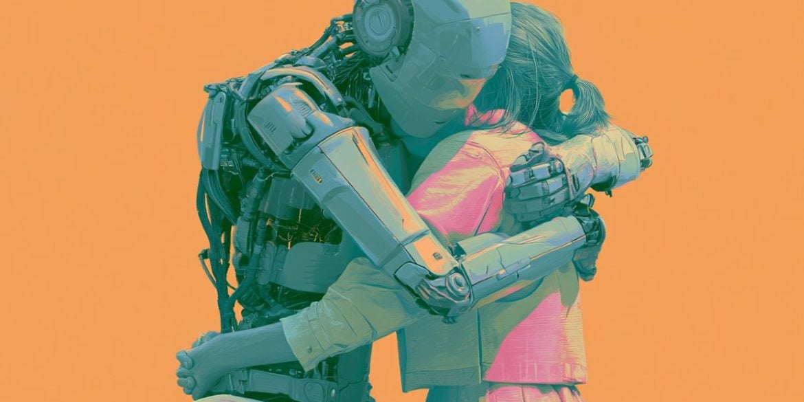 This shows a robot hugging a person.