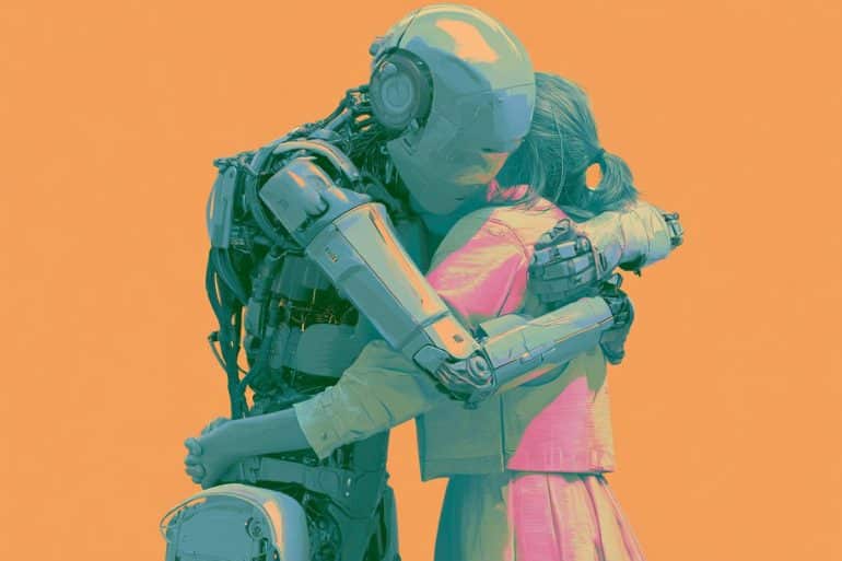 This shows a robot hugging a person.