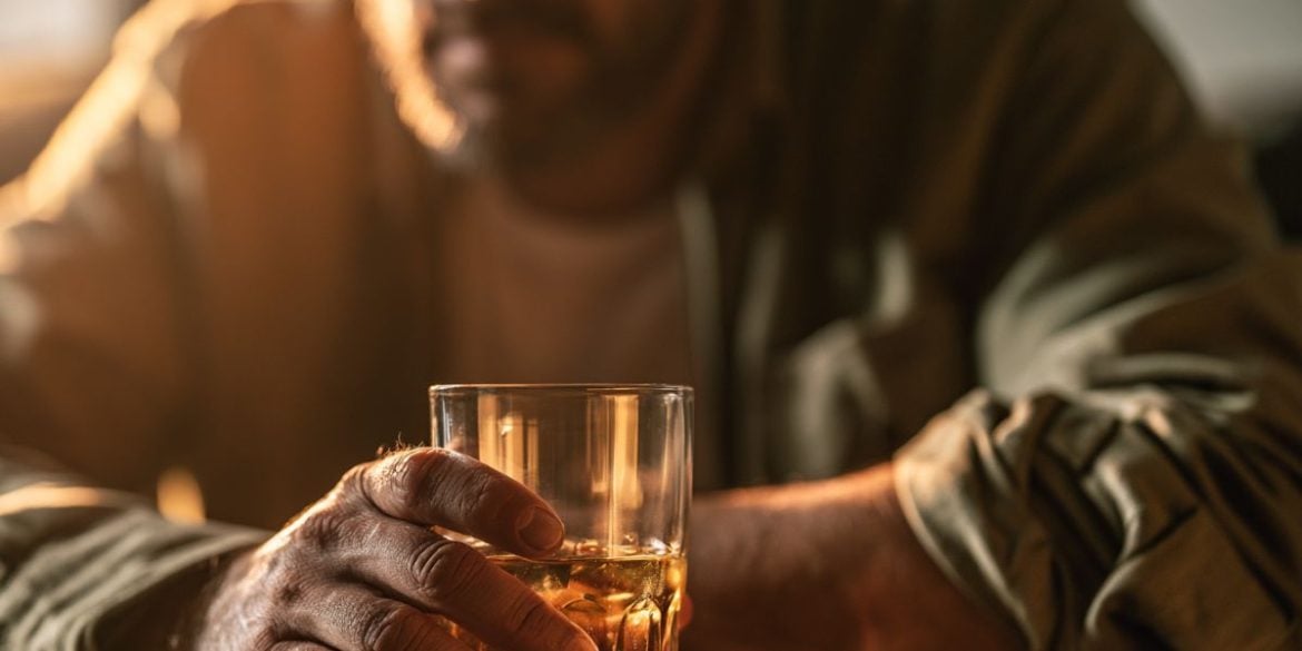 This shows a man holding a glass.