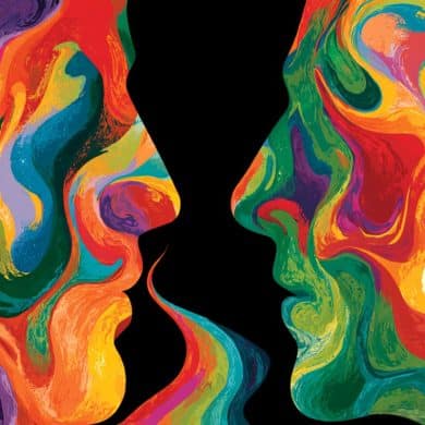 This shows two psychedelic heads.