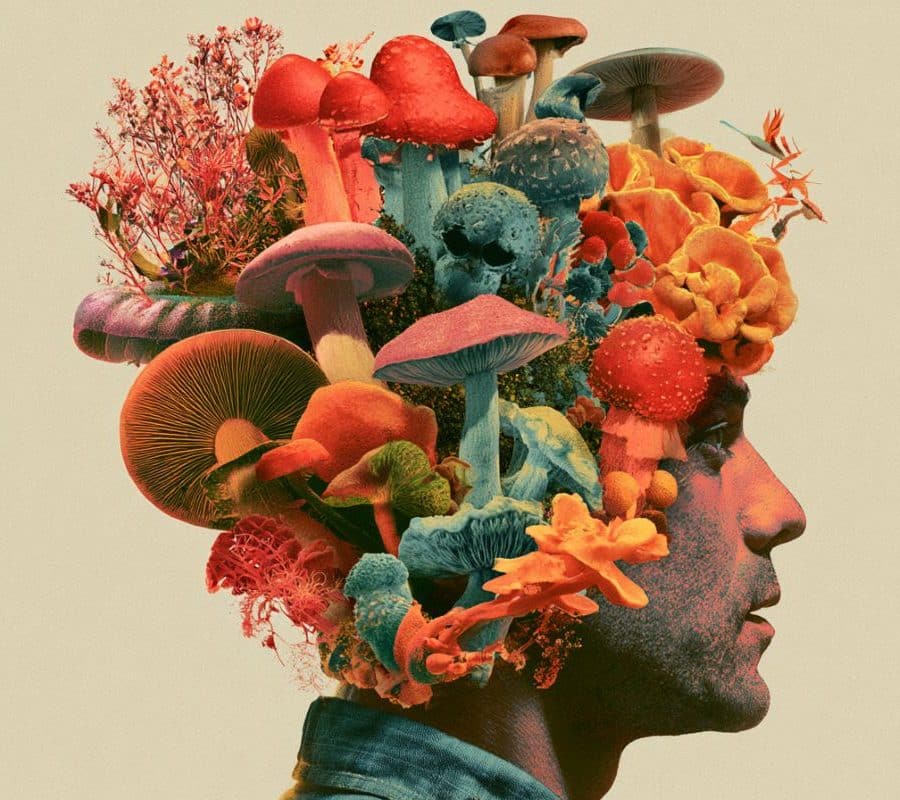 This shows a head and psilocybin mushrooms.