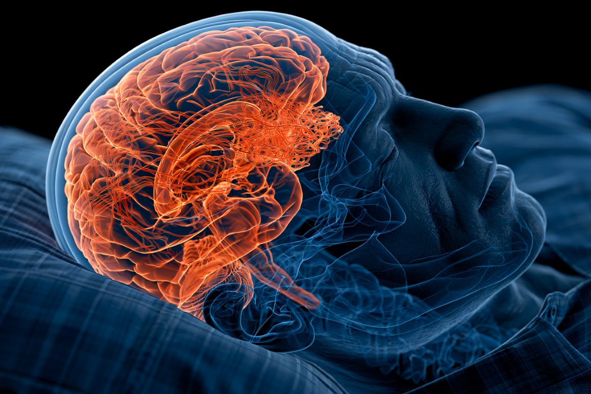 This shows a person sleeping and a brain.