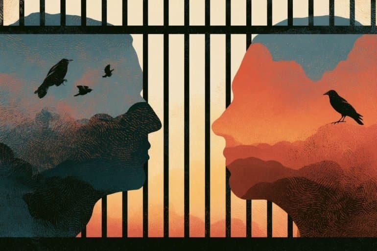 This shows people surrounded by bars.