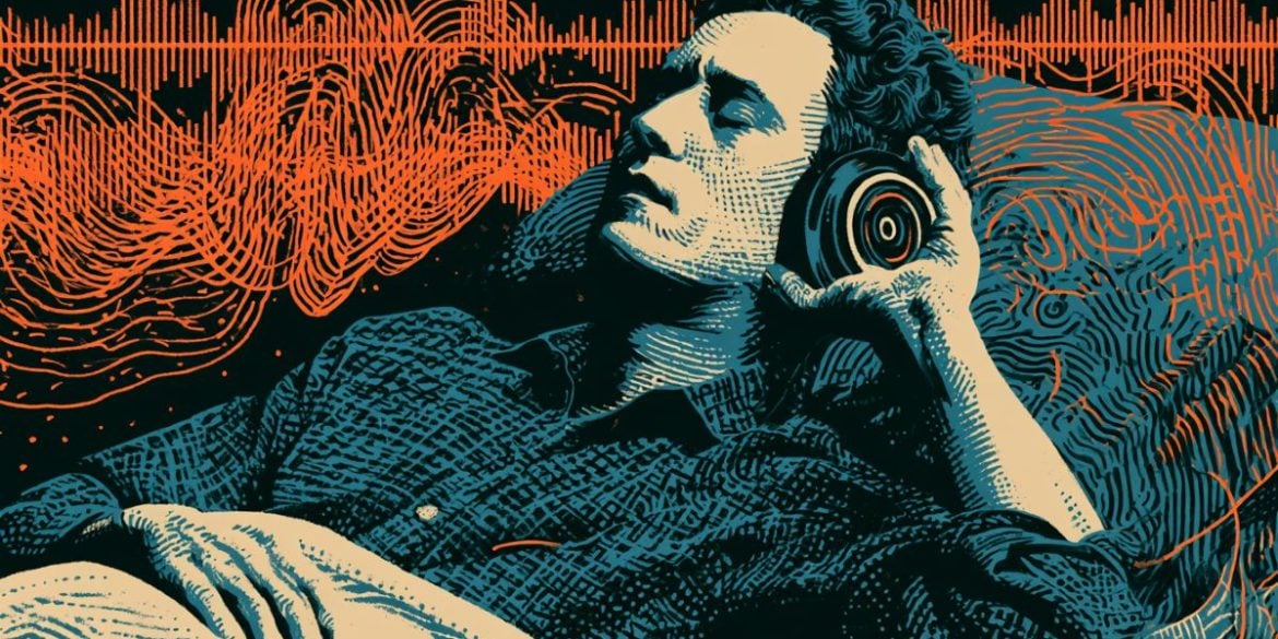 This shows a person sleeping, surrounded by sound waves.