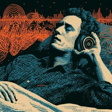 This shows a person sleeping, surrounded by sound waves.