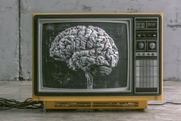 This shows a brain on a TV set.