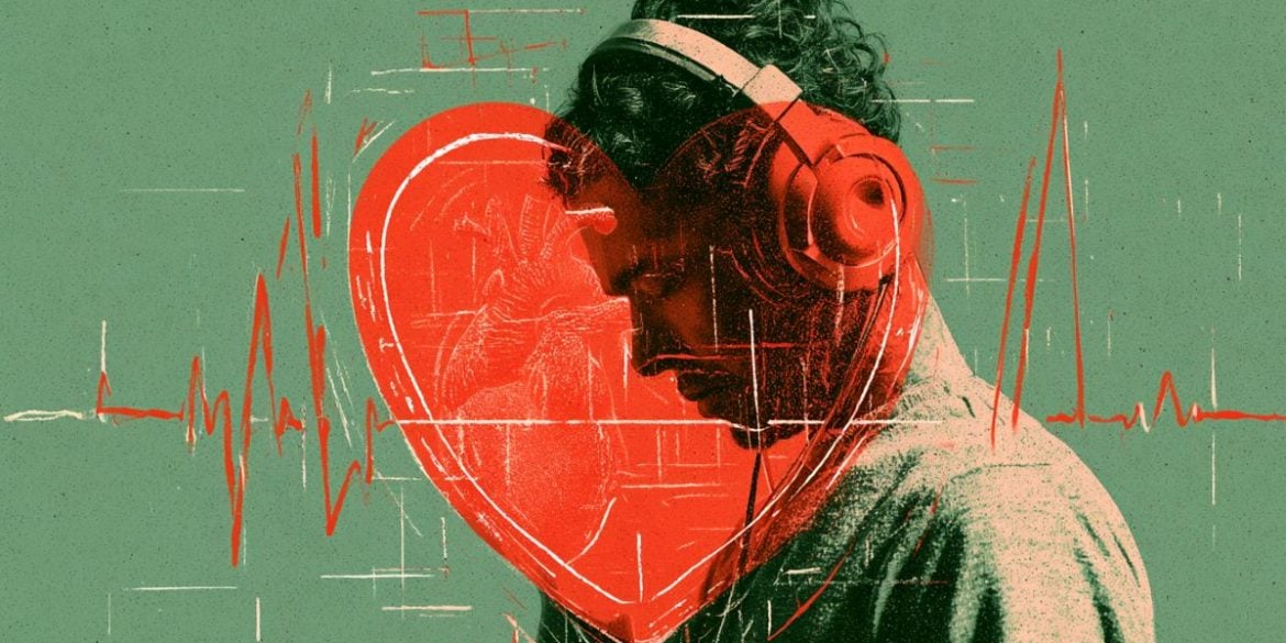 This shows sound waves, a heart and the outline of a person.