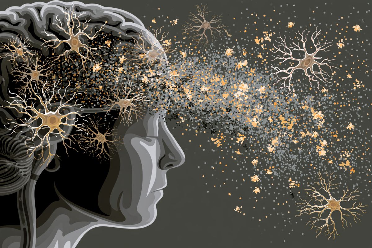 This shows a head surrounded by neurons and astrocytes.