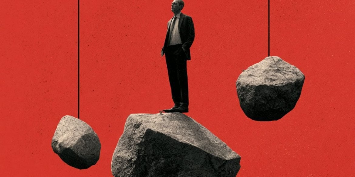 This shows a person standing on a rock.