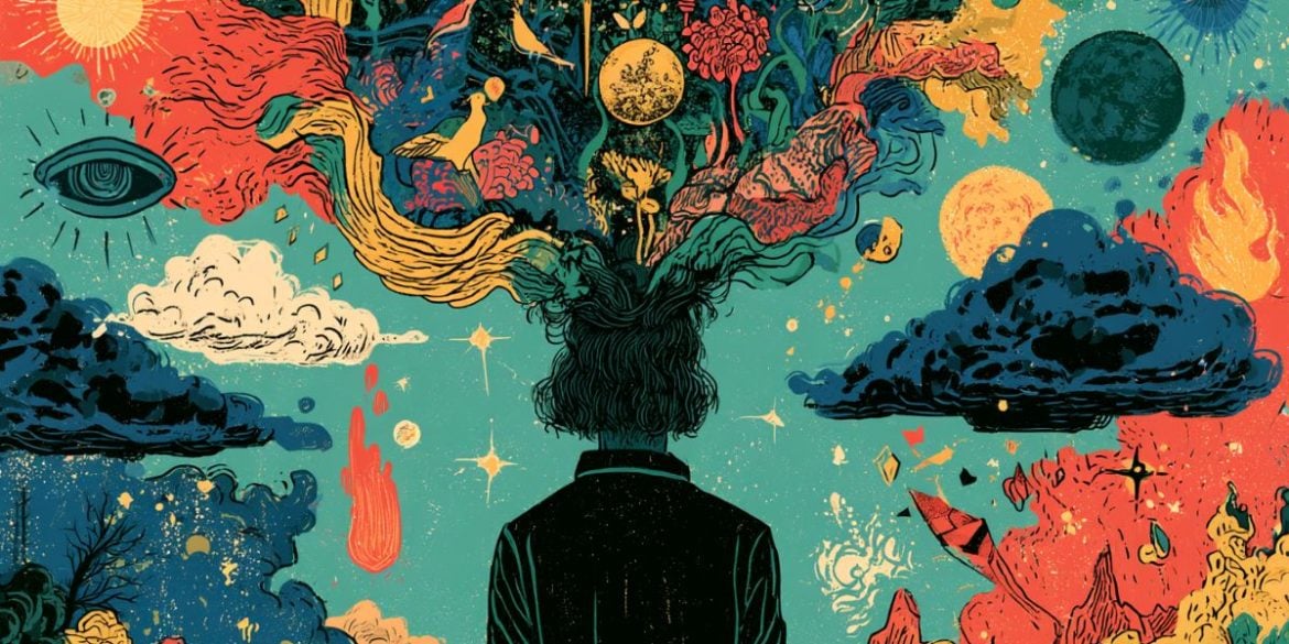 This shows the back of a person surrounded by random objects.