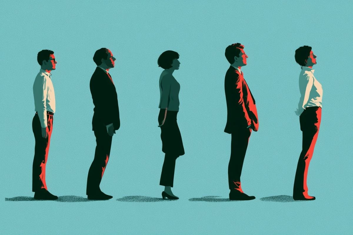 This shows people standing straight.