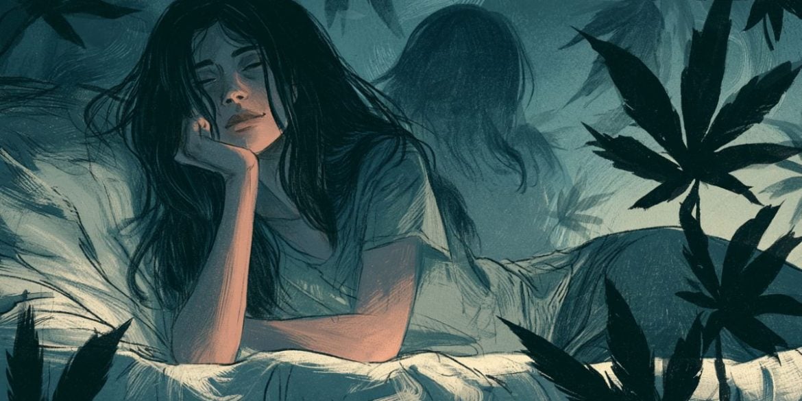 This shows a person in bed surrounded by leaves.