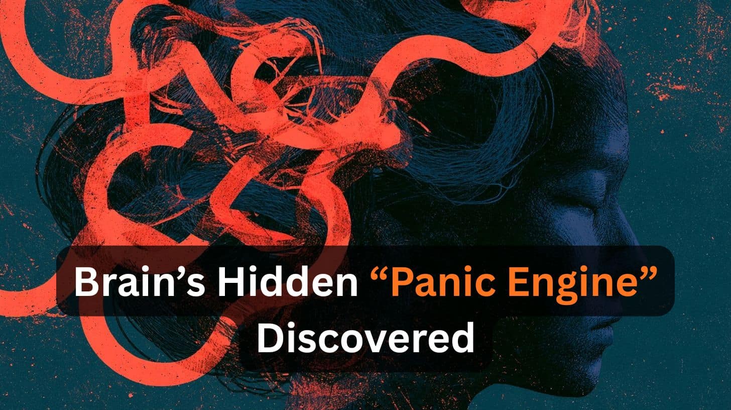 This shows the outline of a head with the caption "Brain’s Hidden “Panic Engine” Discovered".