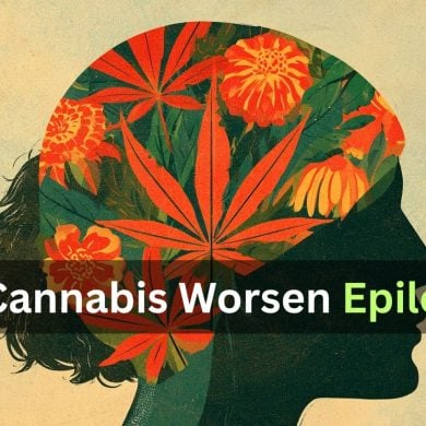 This shows a head and leaves. Caption reads "Can Cannabis Worsen Epilepsy?"