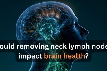 This shows a head and brain. Caption reads "Could removing neck lymph nodes impact brain health?"
