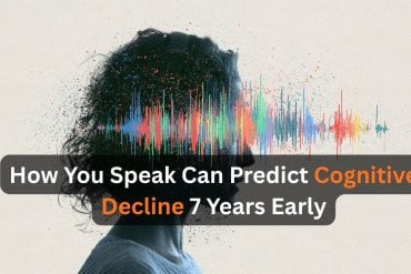 This shows a head and sound waves coming from the mouth, implying speech. Caption reads "How You Speak Can Predict Cognitive Decline 7 Years Early."