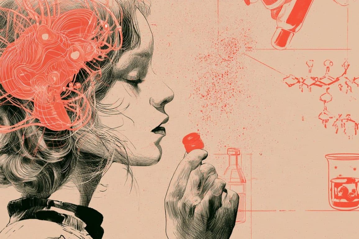 This is an illustration of a woman eating bitter foods.