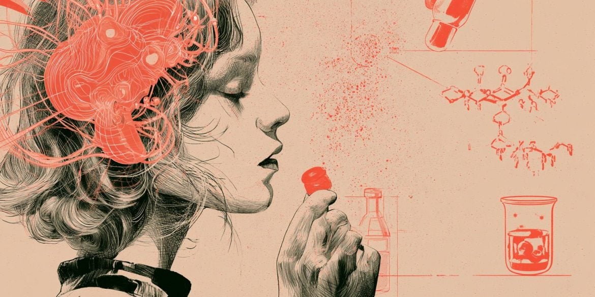 This is an illustration of a woman eating bitter foods.