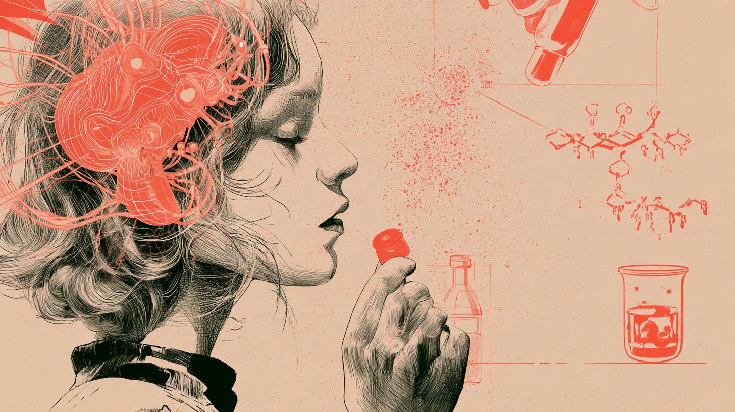 This is an illustration of a woman eating bitter foods.