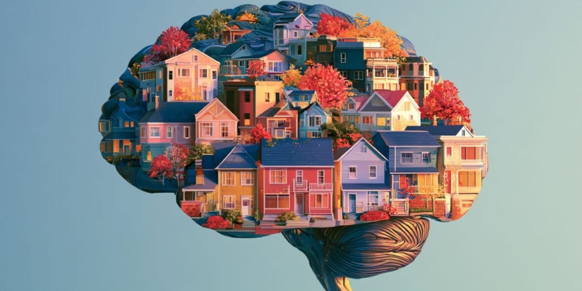 This shows a brain made of houses.