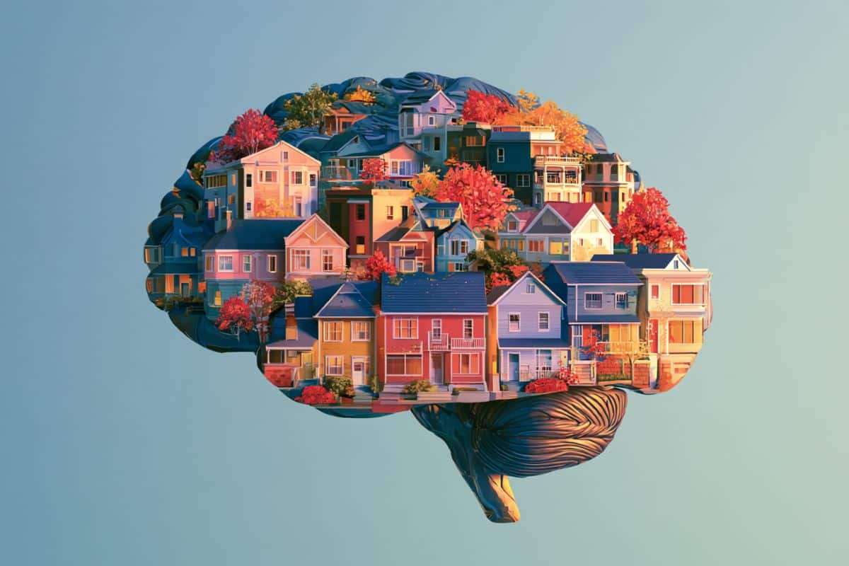 This shows a brain made of houses.