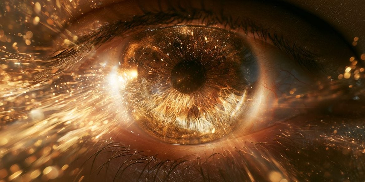 This shows an eye surrounded by a golden light.