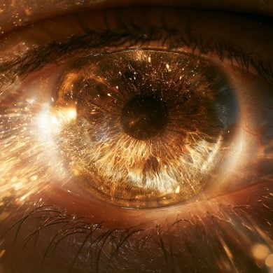 This shows an eye surrounded by a golden light.