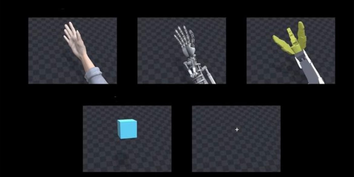 This shows a hand and a robot hand.