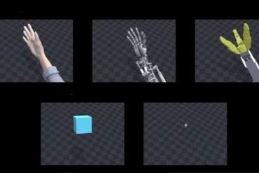 This shows a hand and a robot hand.