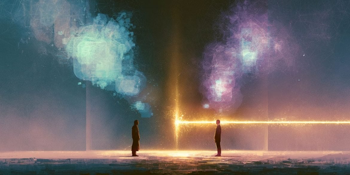 This shows two people looking at one another.