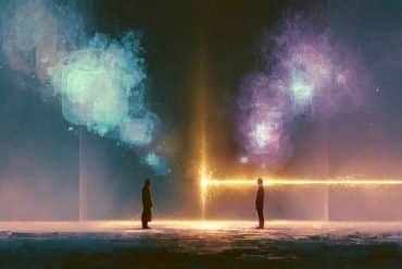 This shows two people looking at one another.