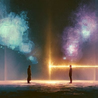 This shows two people looking at one another.