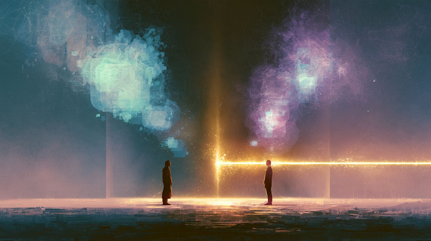 This shows two people looking at one another.