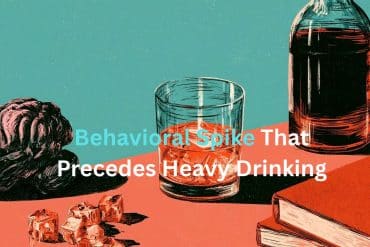 This shows a brain and a drink. Caption reads "Behavioral Spike That Precedes Heavy Drinking"