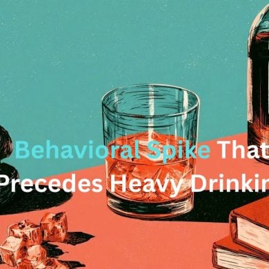 This shows a brain and a drink. Caption reads "Behavioral Spike That Precedes Heavy Drinking"