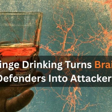 This shows a person holding a glass of scotch and microglia.