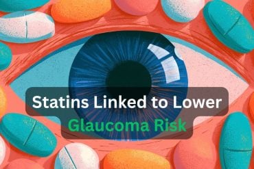 This shows an eye and pills. Caption reads "Statins Linked to Lower Glaucoma Risk."