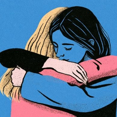 This shows two people hugging.