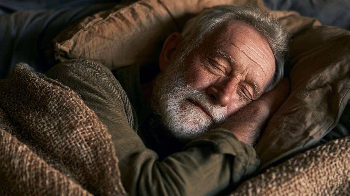 This shows an older man taking a nap.