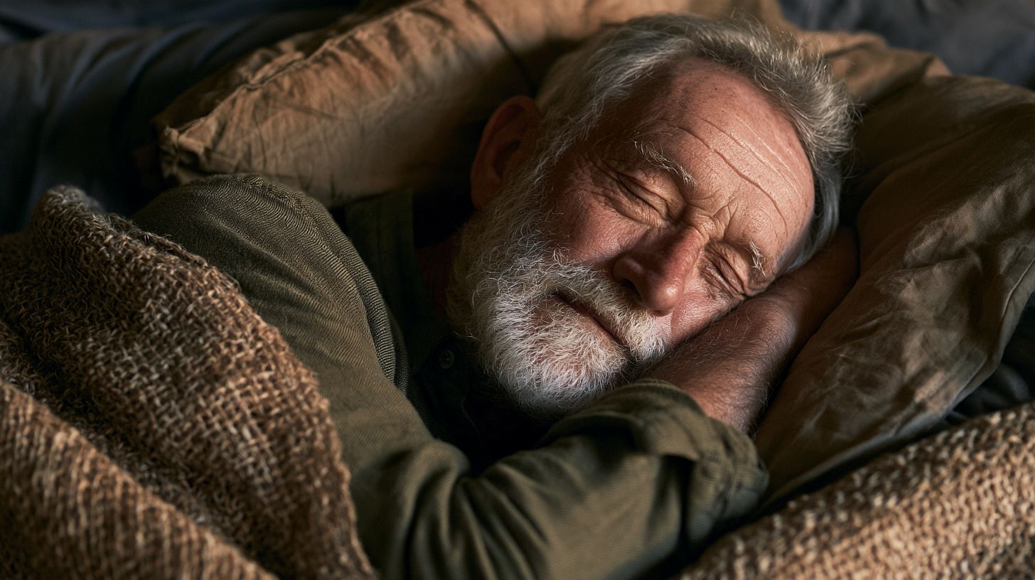 This shows an older man taking a nap.