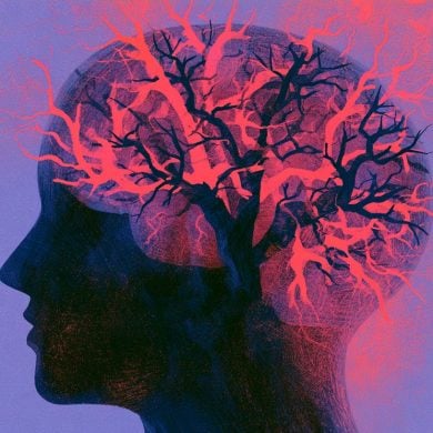 This shows the outline of a woman and a brain.