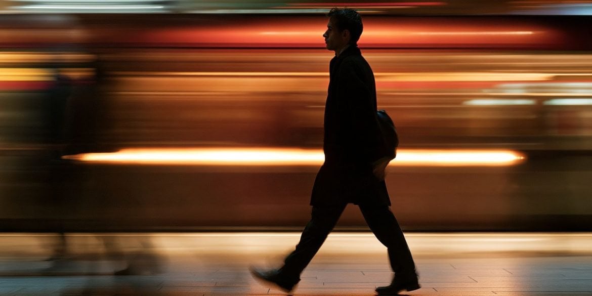 This shows a person walking against a "moving" background.