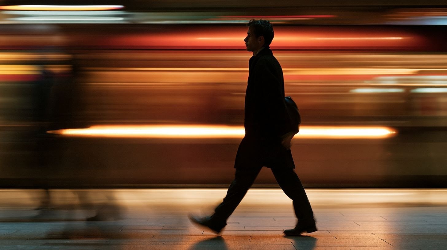 This shows a person walking against a "moving" background.