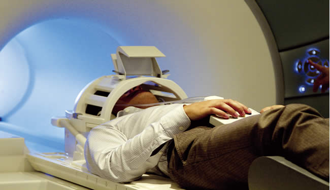 A person is in an MRI scanner.